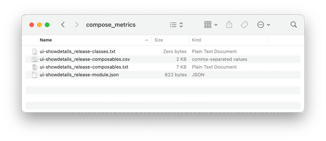 The output of the Compose Compiler Metrics